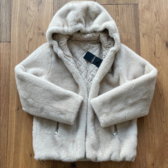 Lauren by Ralph Lauren Faux Fur Beige Hooded Jacket - Picture 2 of 7